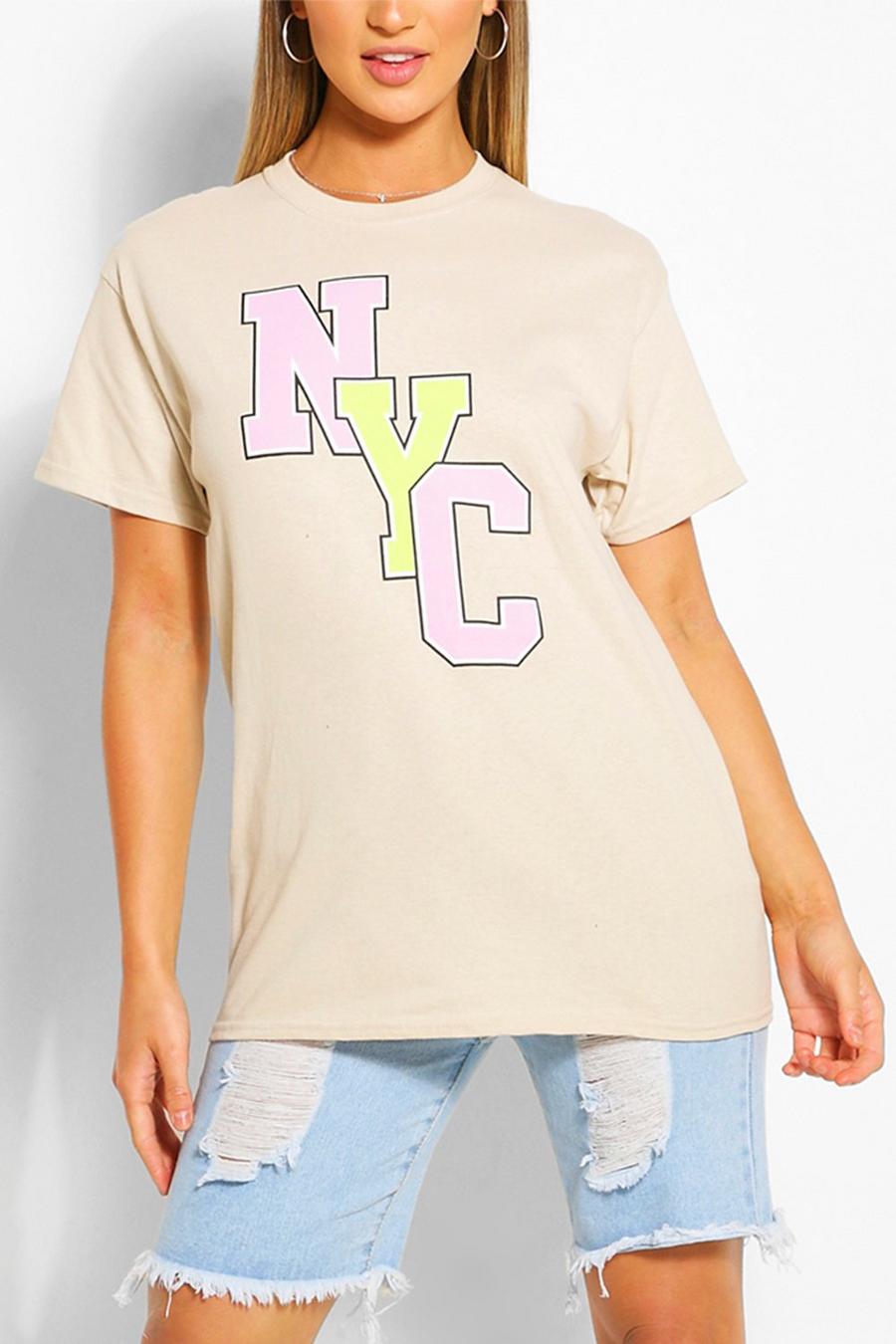 T-Shirt mit „NYC“-College-Print, Steingrau image number 1