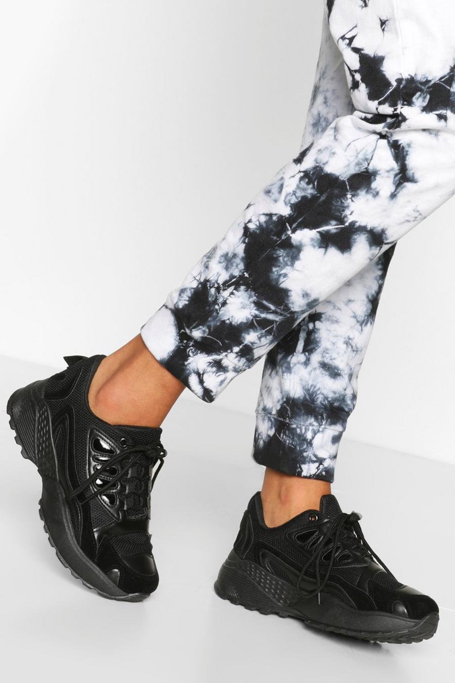Black Lace Up Chunky Trainers image number 1
