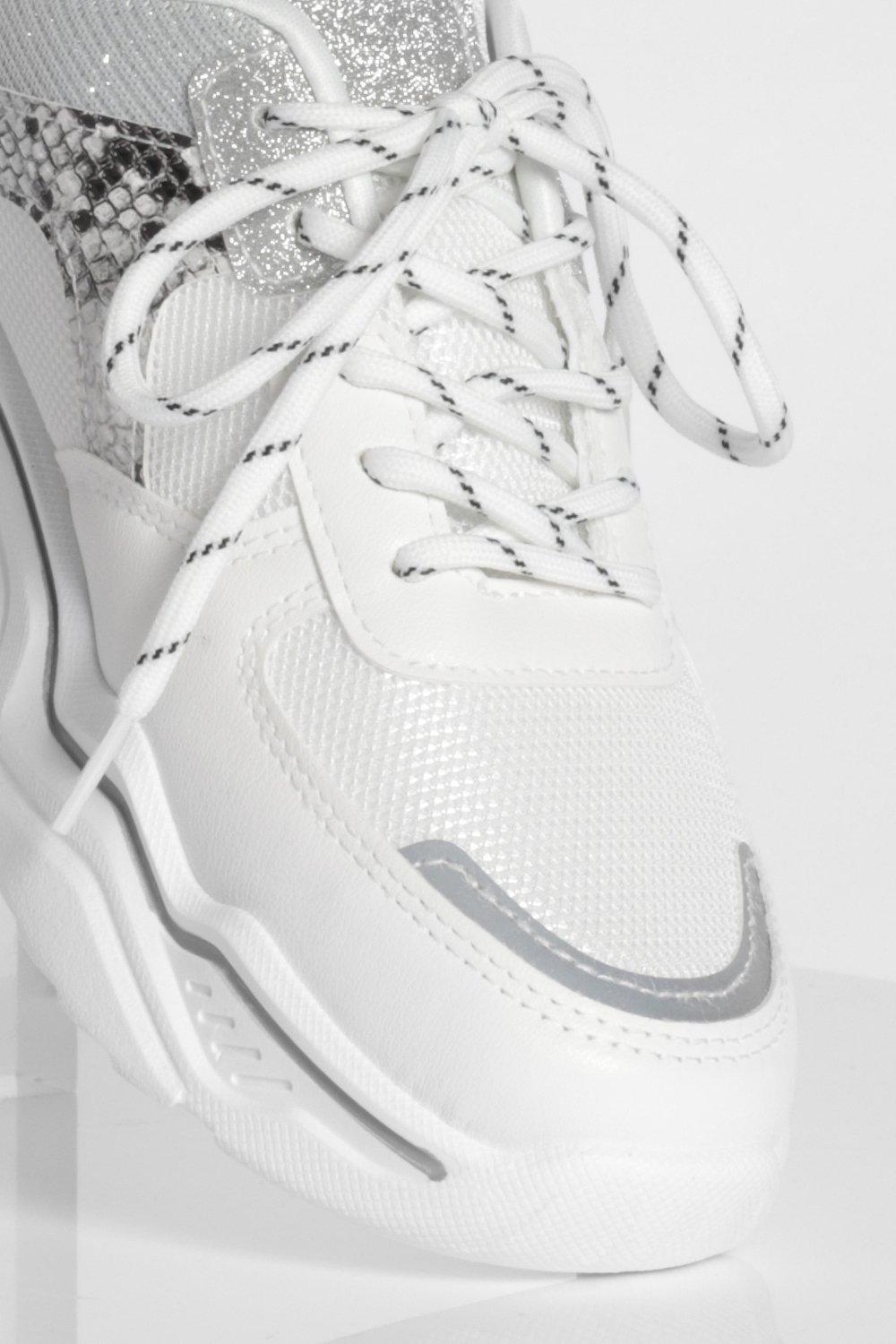 Snake Print Chunky Sole Trainer boohoo UK