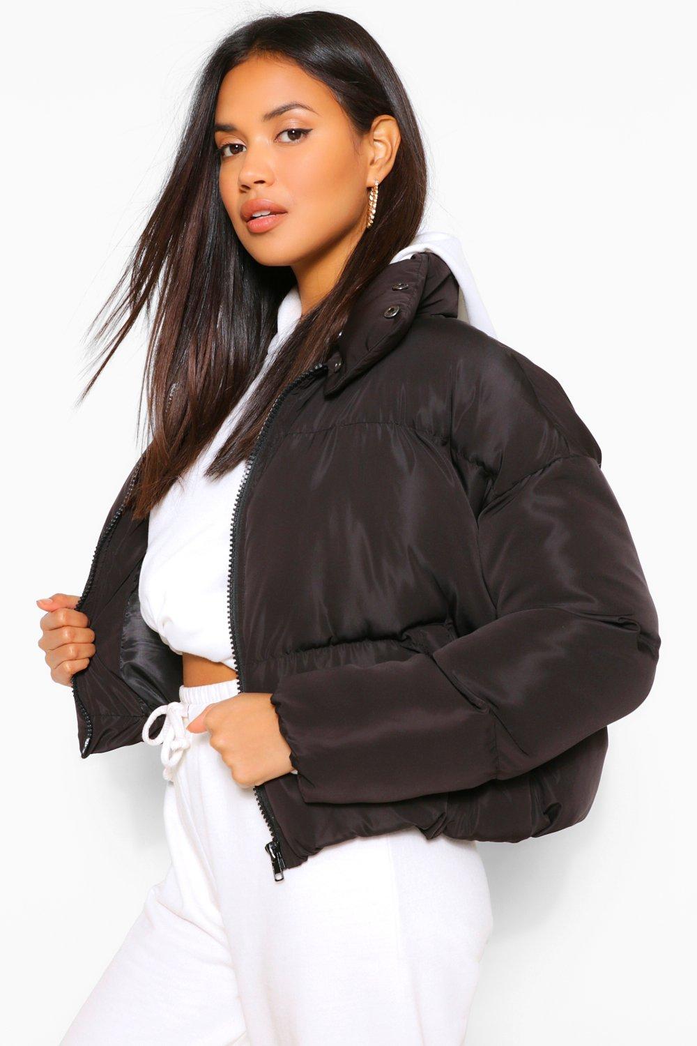 black wrap puffer jacket