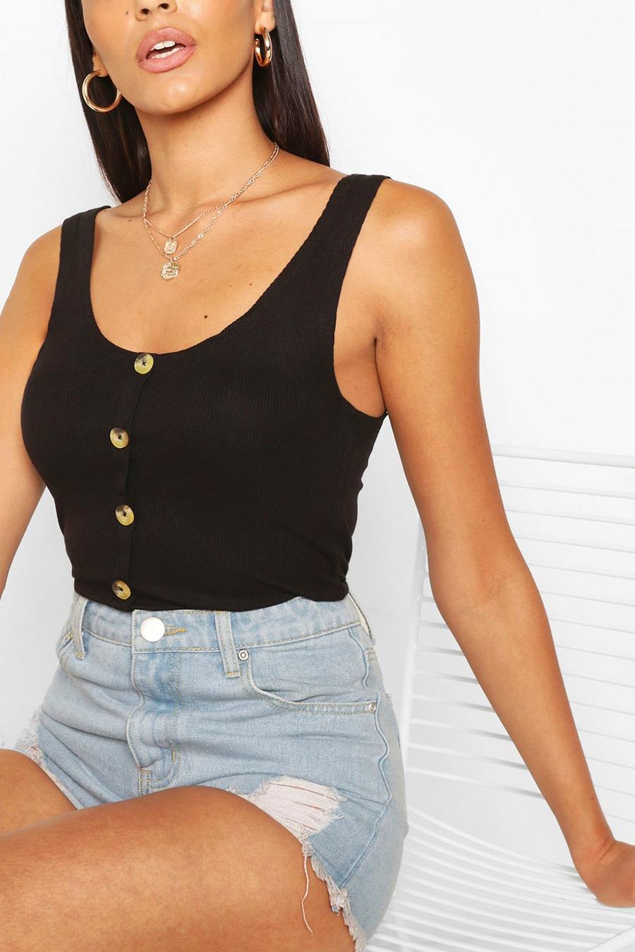 Black Button Front Cami Top image number 1