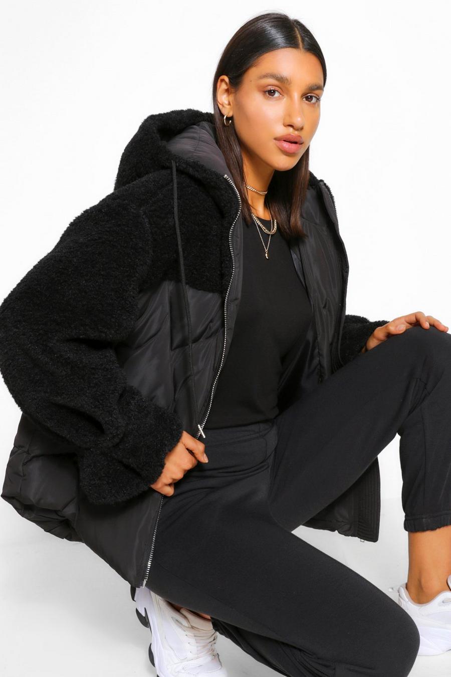 Black Teddy Fabric Mix Puffer Jacket image number 1