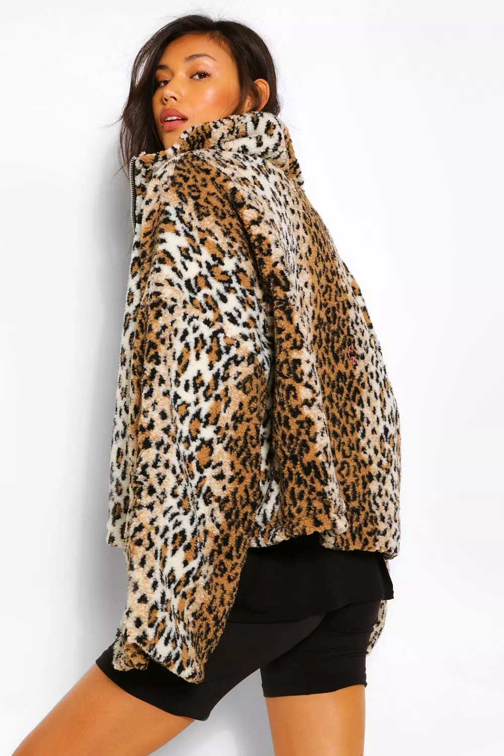 Faux fur 2025 leopard bomber jacket