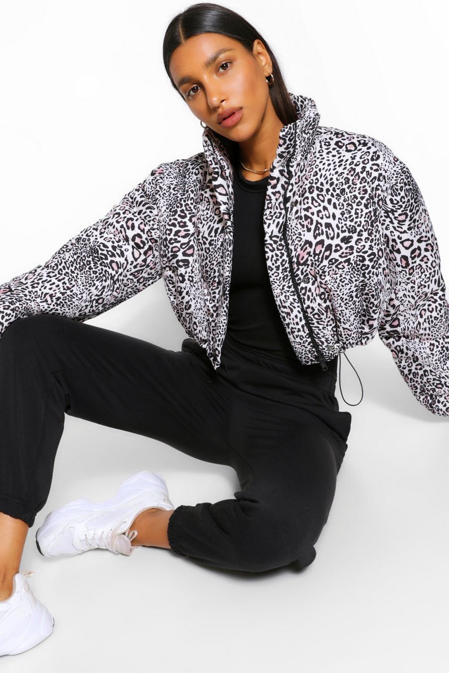 Kurze Puffer Jacke mit Leoparden-Print, Mehrfarbig image number 1