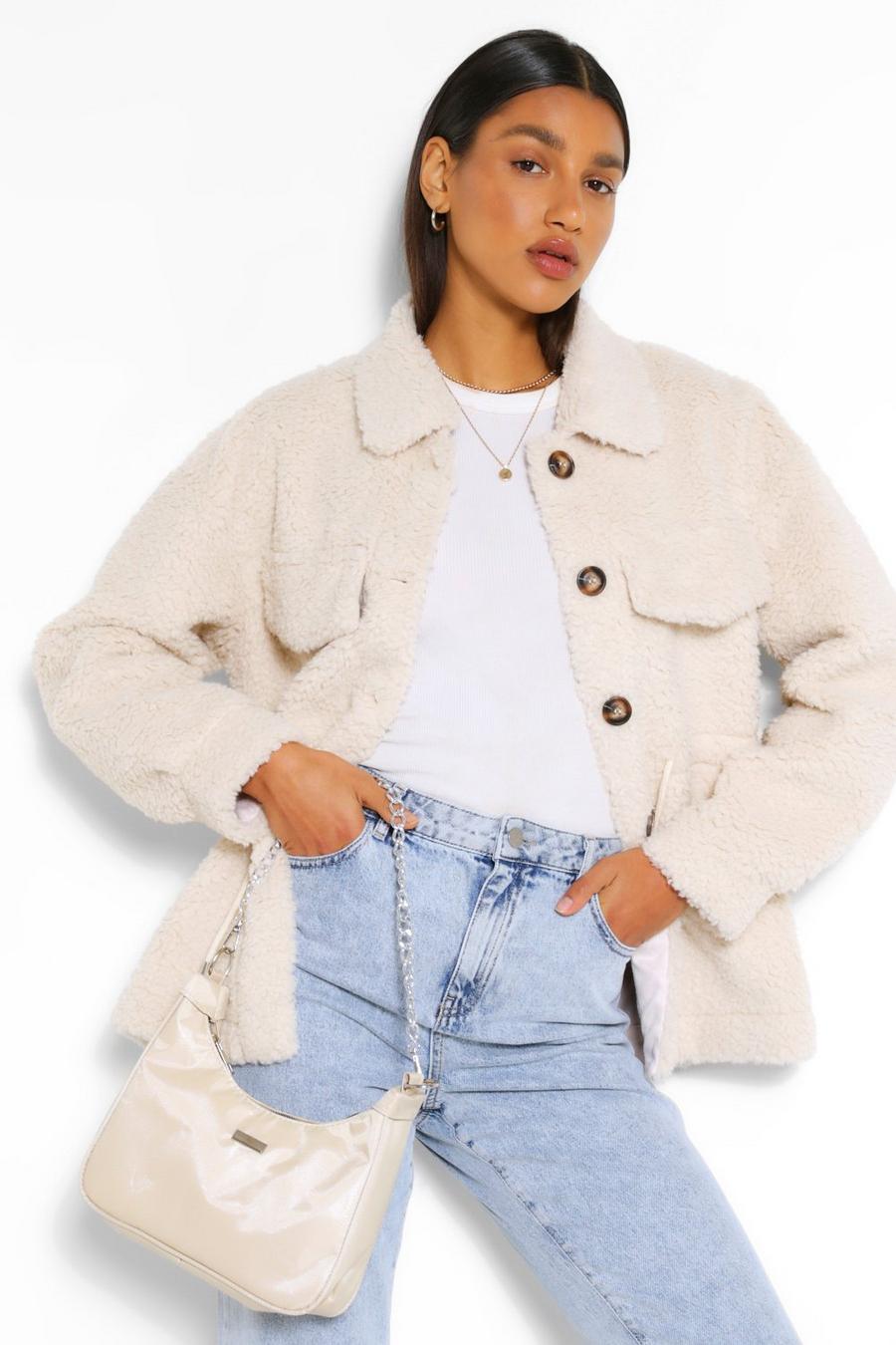 Cream Teddy Faux Fur Shacket image number 1
