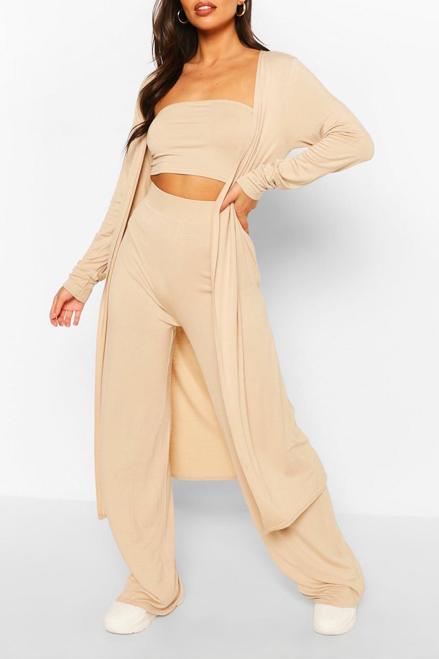 Stone 3 Piece Duster Bandeau & Pants Co-Ord Set image number 1