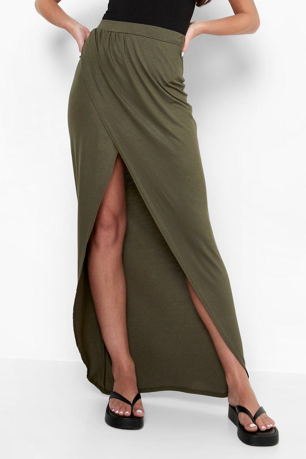 Khaki wrap hotsell maxi skirt