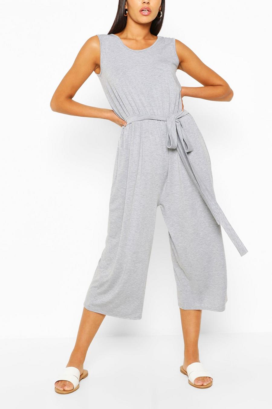 Sleeveless Jersey Belted Culotte Jumpsuit image number 1