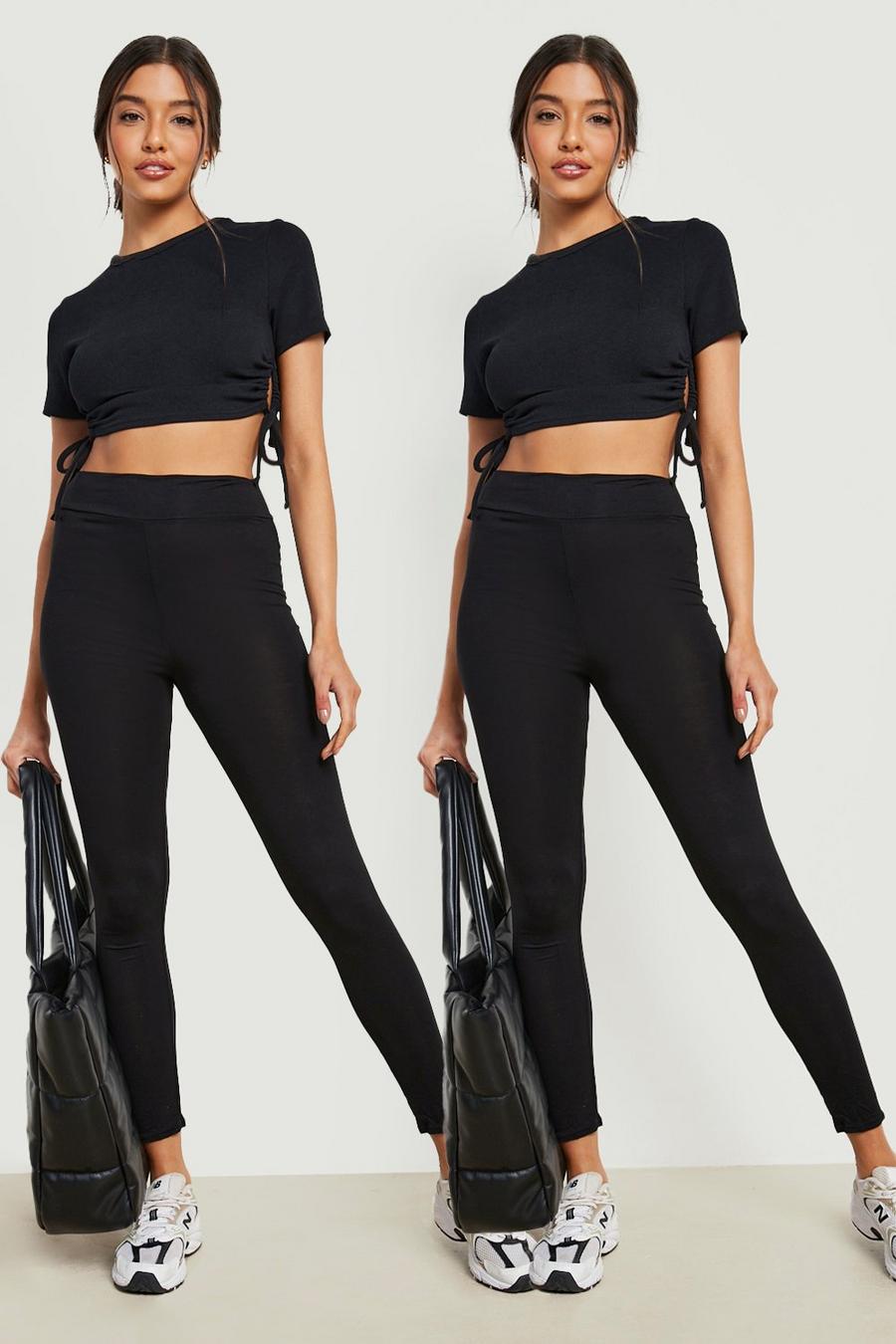 Black Basics 2 Pack High Waisted Core Jersey Knit Leggings image number 1