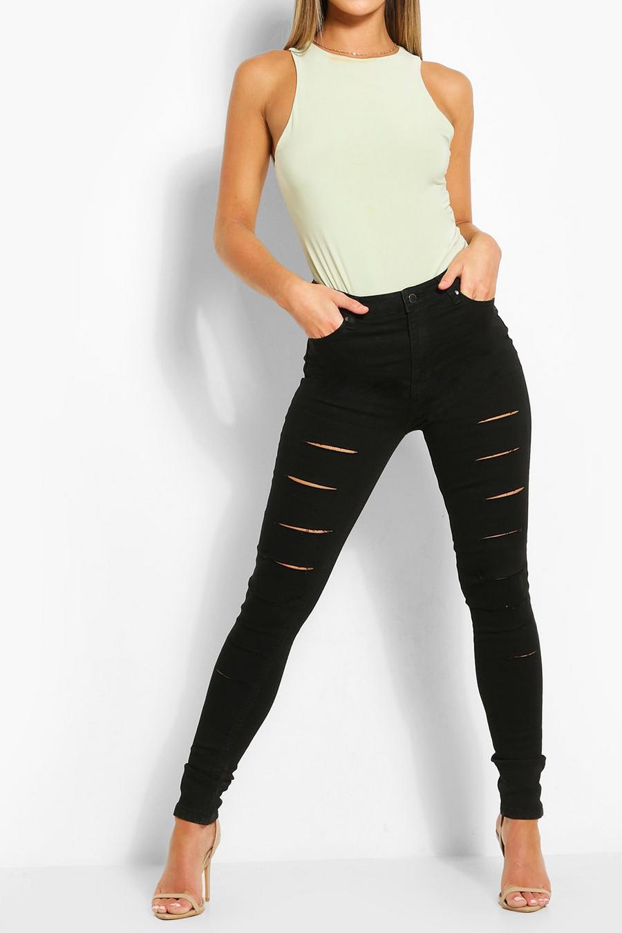 High Rise Ripped Front Stretch Skinny Jean image number 1