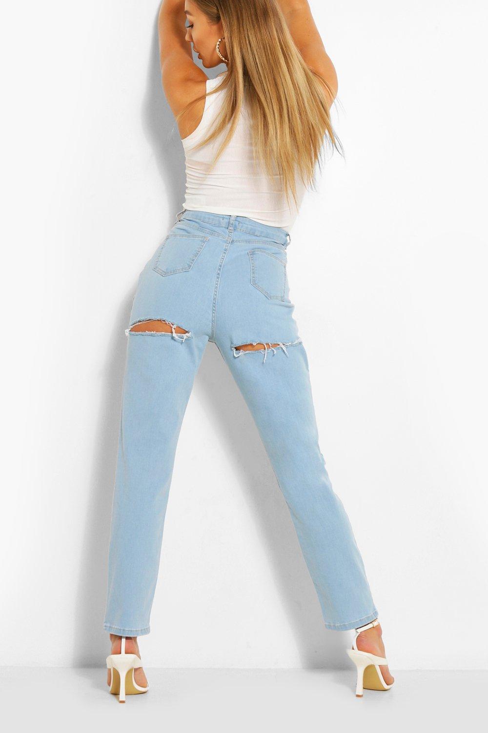 High Waist Back Rip Jeans | boohoo Ireland