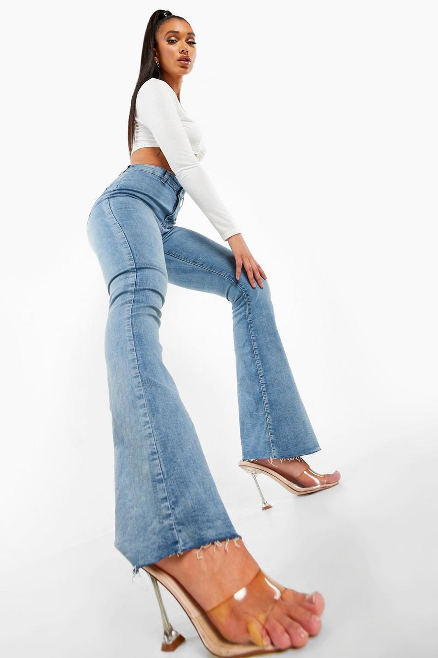 Mid blue High Rise Stretch Flare Jeans image number 1