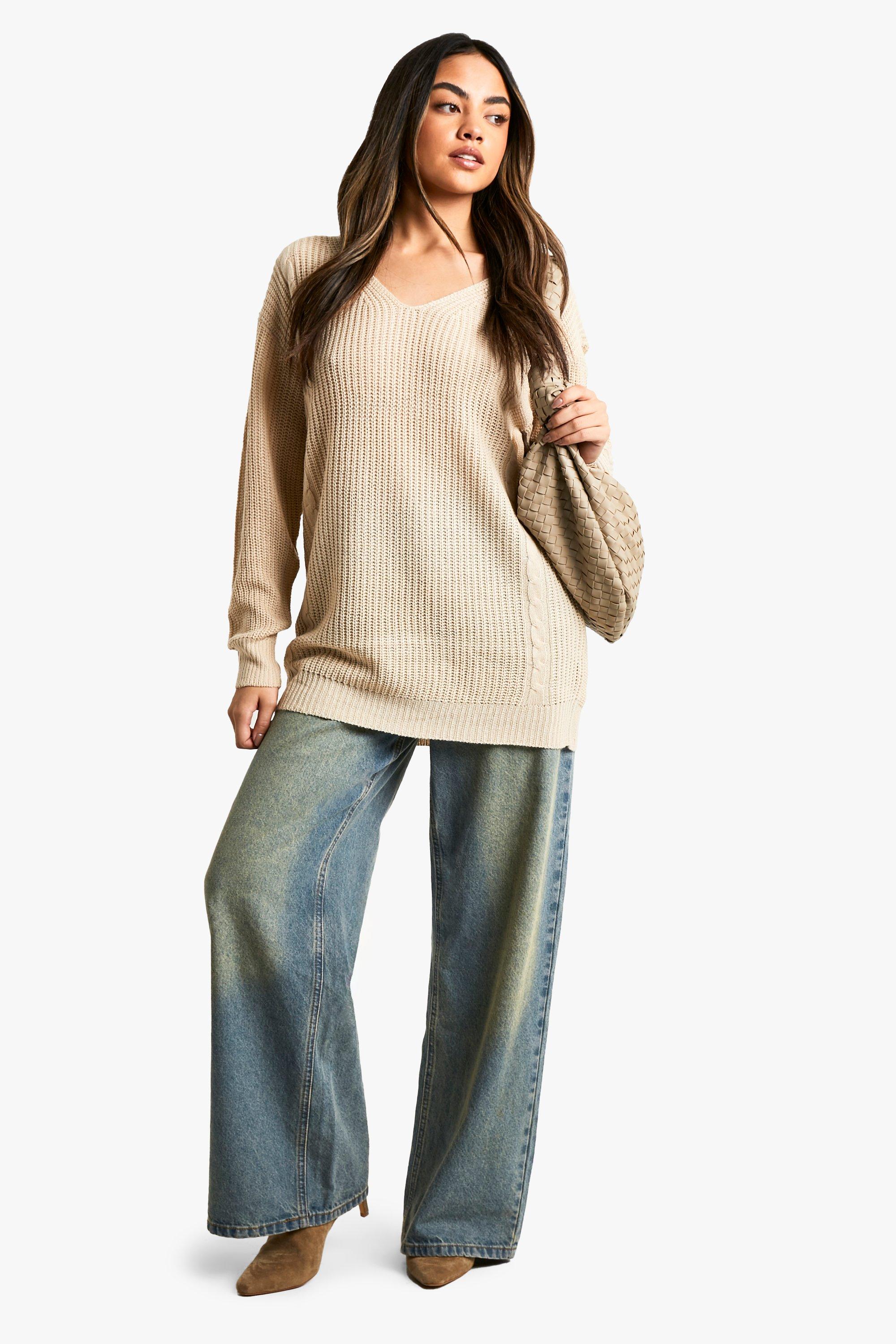 Oatmeal V Neck Oversized Jumper