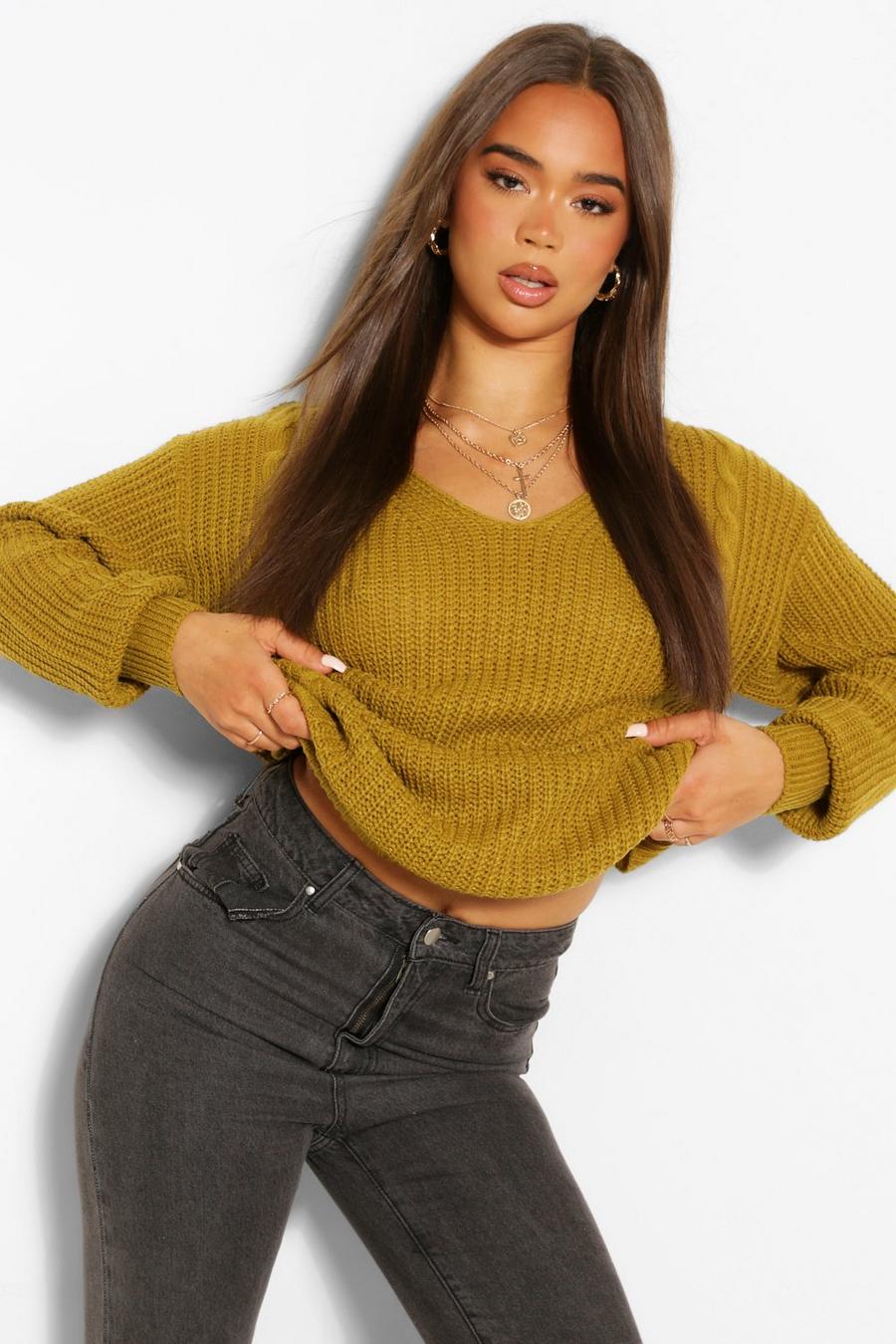 Olive green Oatmeal Cable Knit Oversized Sweater image number 1