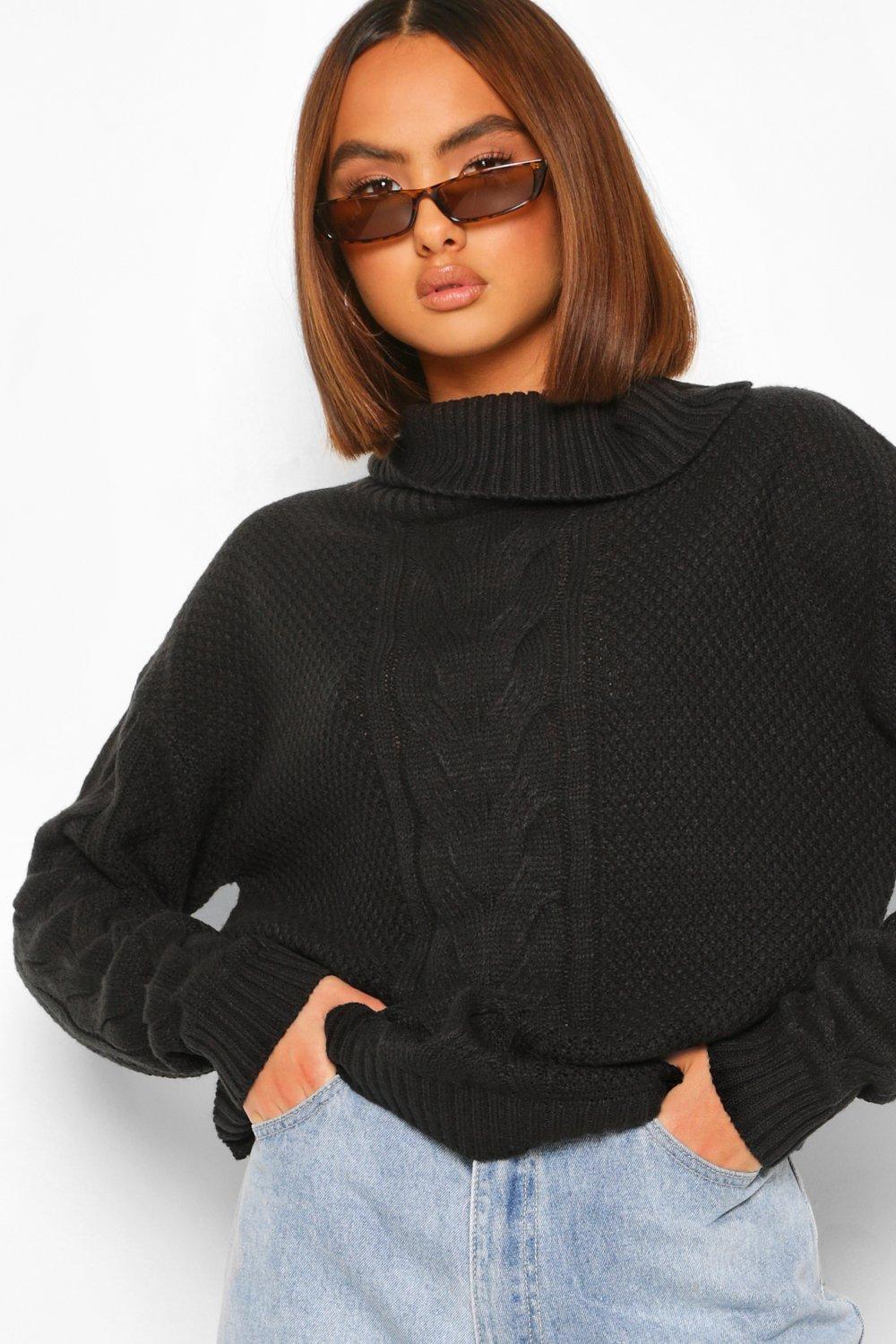 Black cable knit roll neck best sale