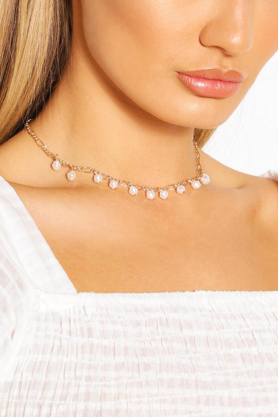 Gold Pearl Detail Chain Choker Necklace image number 1
