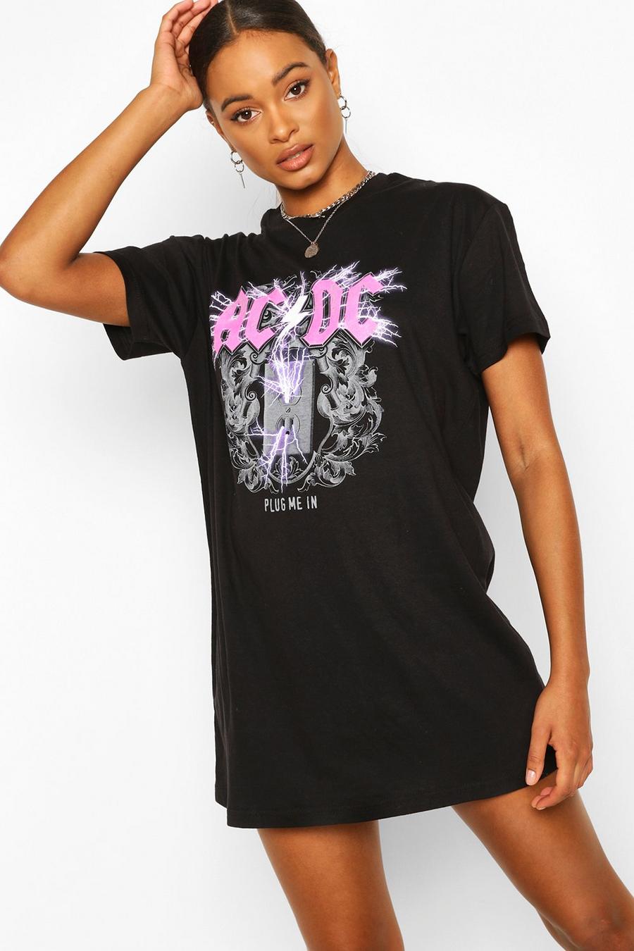 Black ACDC Graphic T-Shirt Dress image number 1