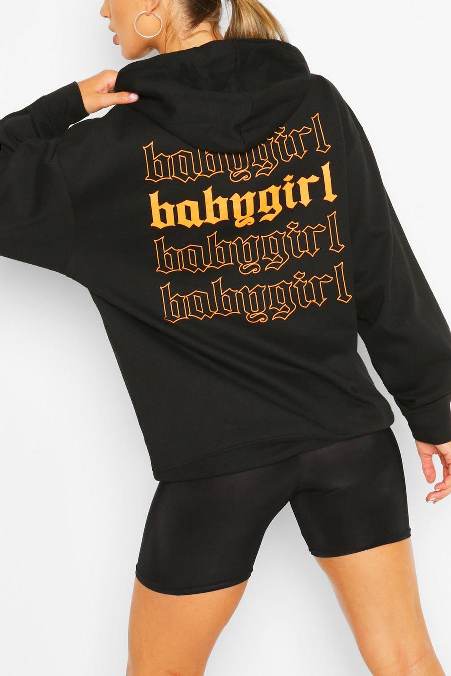 Black "Babygirl" Oversize hoodie med slogan image number 1
