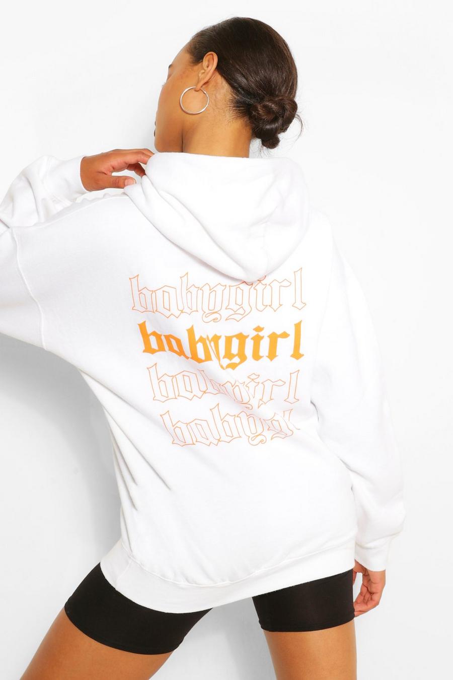White "Babygirl" Oversize hoodie med slogan image number 1