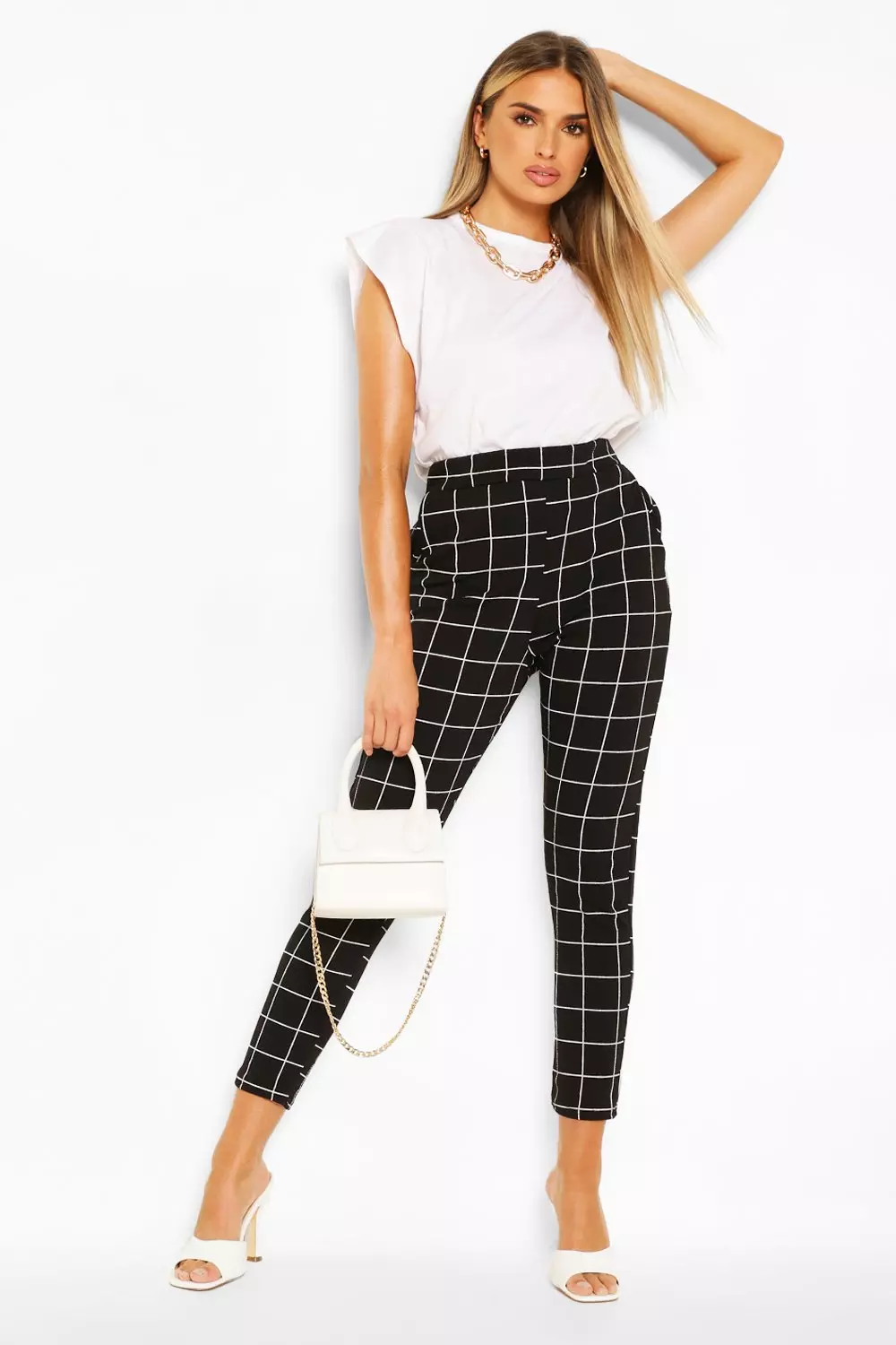 Chequered hot sale skinny trousers