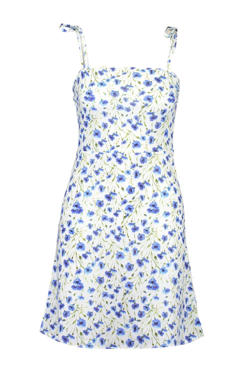 Summer Jam Mini Dress - Strappy Slip Dress in Blue Floral