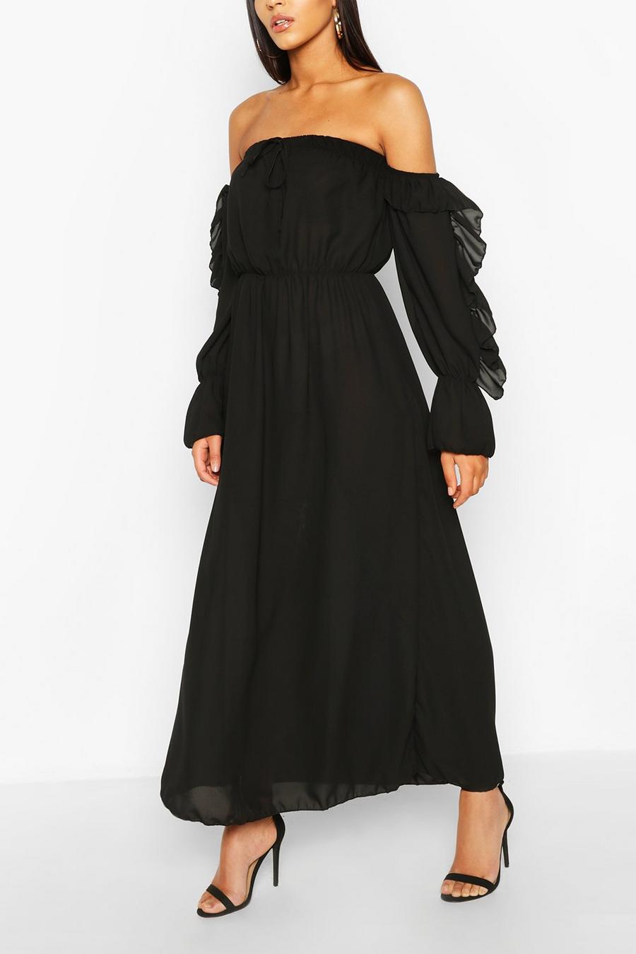 Woven Ruffle Sleeve Bardot Maxi Dress image number 1