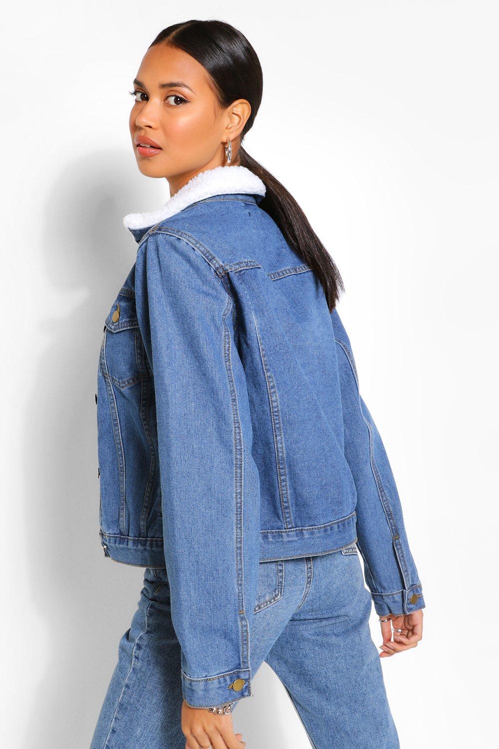 Denim jacket shop borg collar womens