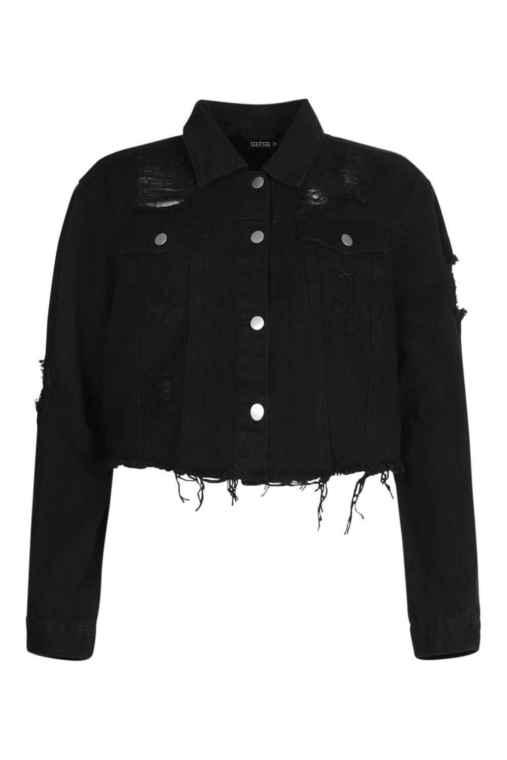 black cropped denim jacket distressed
