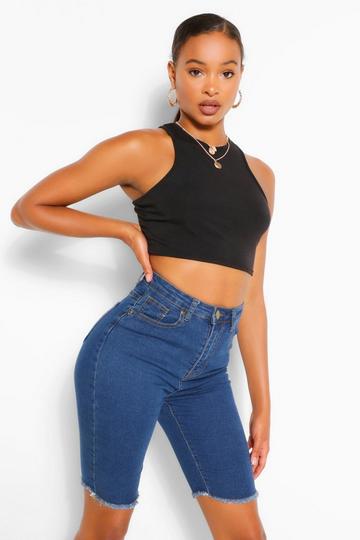 Skinny High Waisted Jean Shorts mid blue