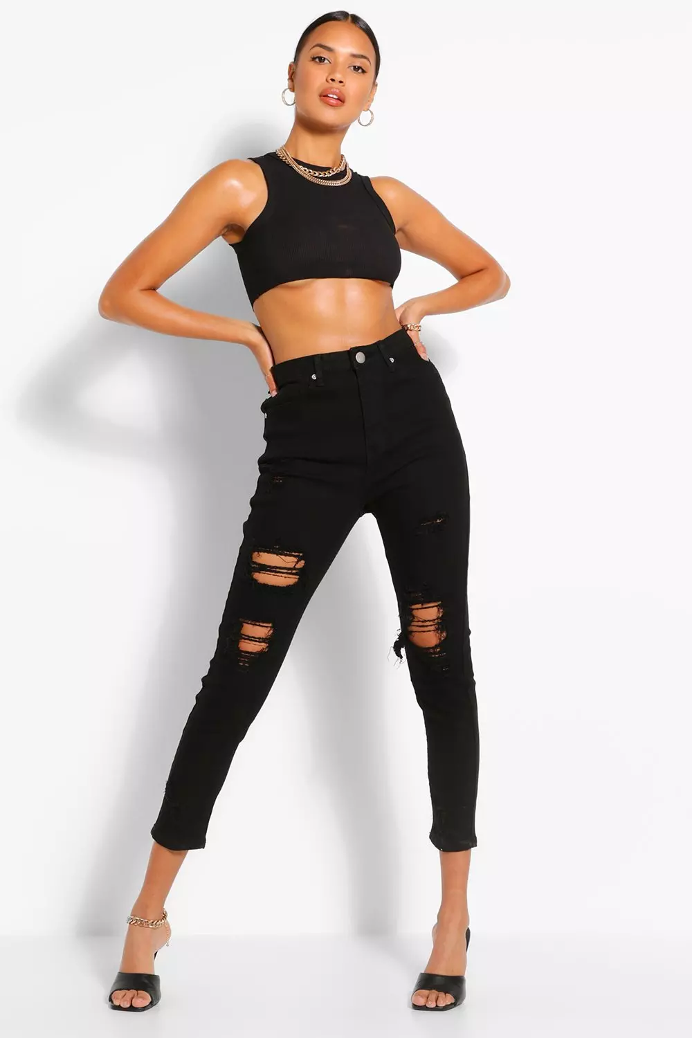 Super ripped black hot sale high waisted jeans