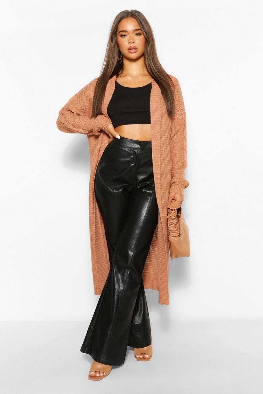 Tan Oversized Hooded Knitted Maxi Cardigan image number 1