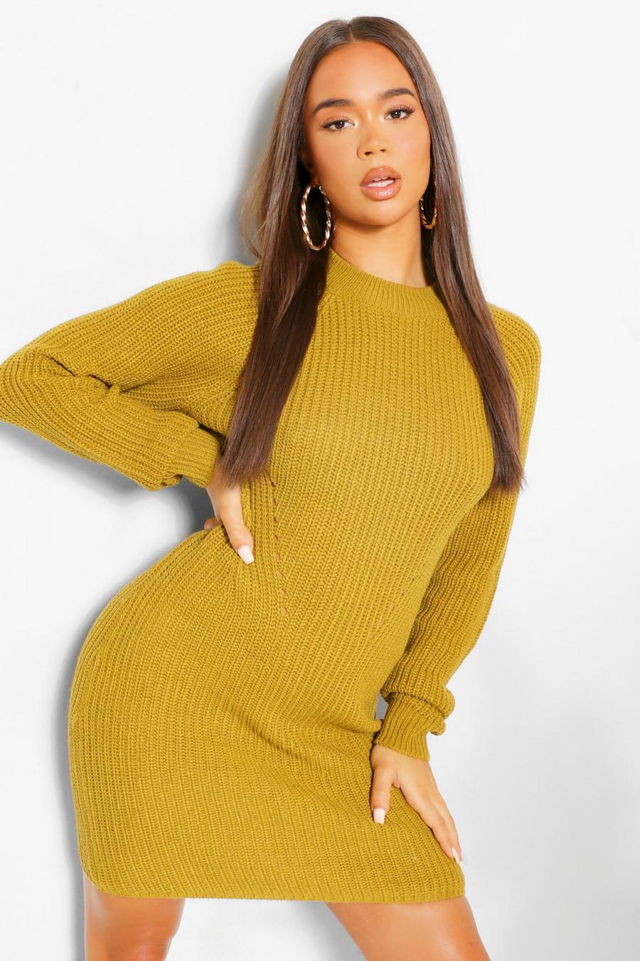 Olive Black Round Neck Sweater Dress image number 1