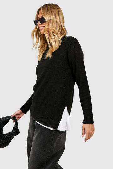 Round Neck Lightweight Jumper black