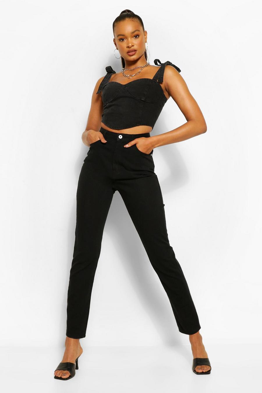 שחור ג'ינס בגזרת מאם high waist ממוחזר  image number 1
