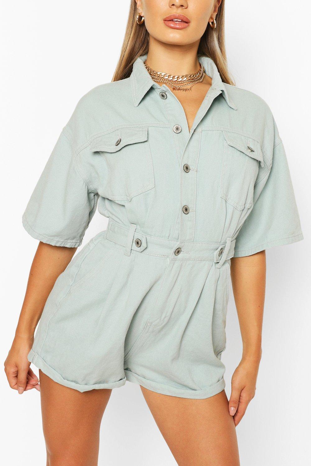 denim playsuit boohoo