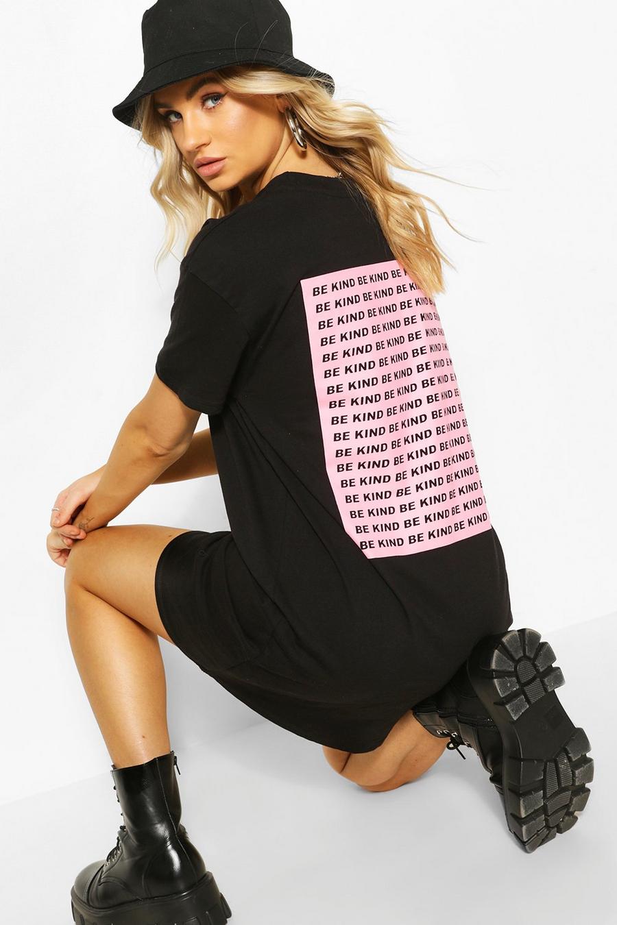 Vestido estilo camiseta estampada con estampado “Be Kind” en la parte de atrás, Negro image number 1