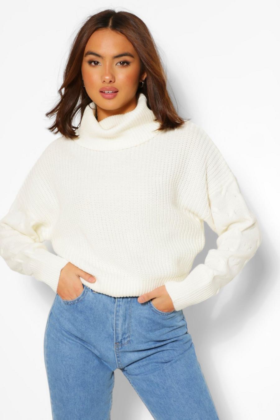 Cable Knit Sleeve Roll Neck Jumper image number 1