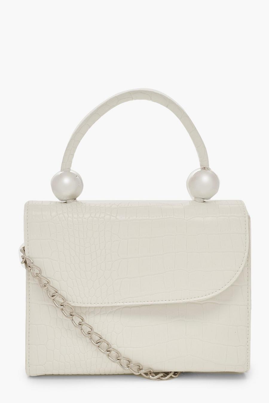 White Mini Croc & Bead Structured Cross Body Bag image number 1