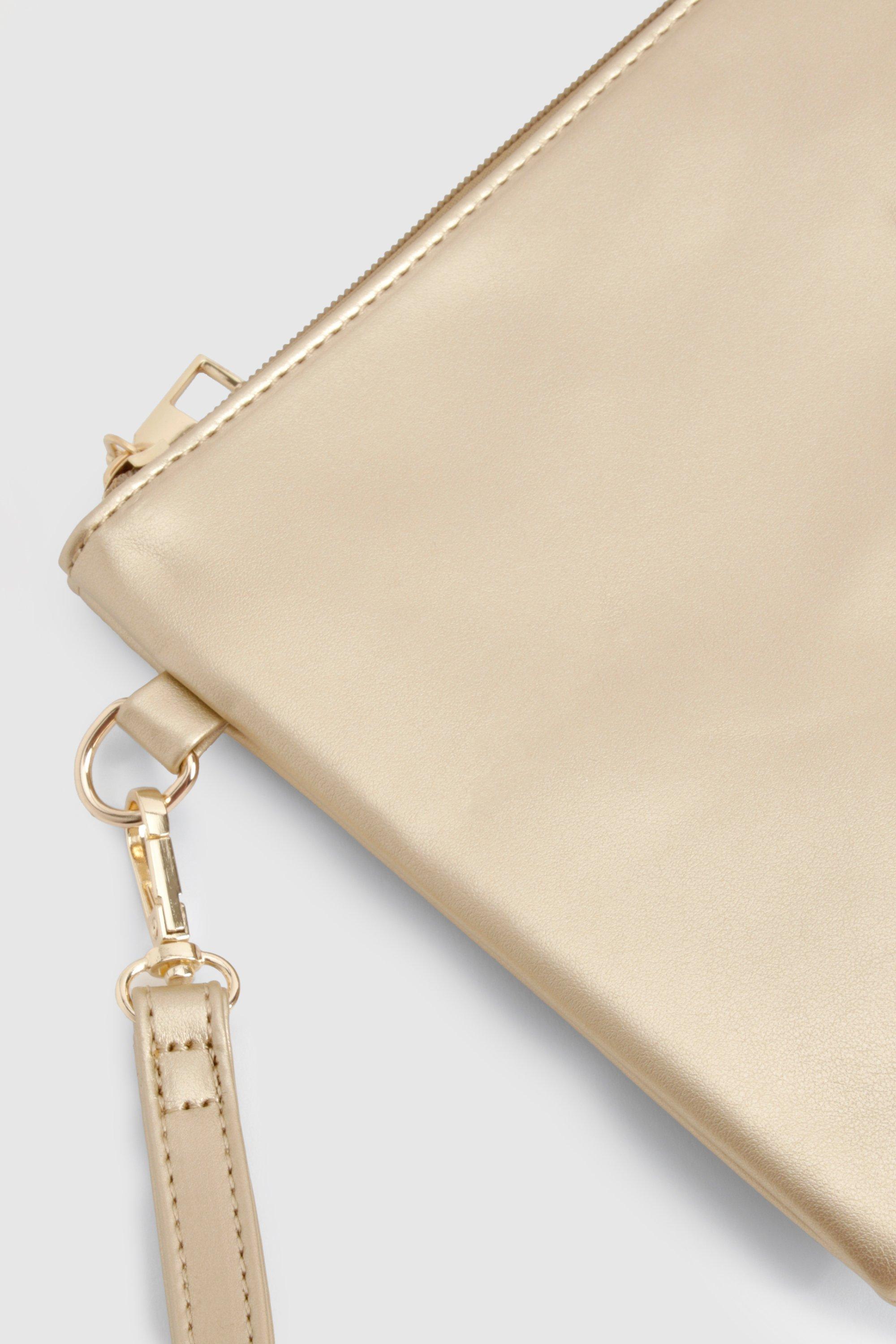 Rose gold store clutch bag boohoo