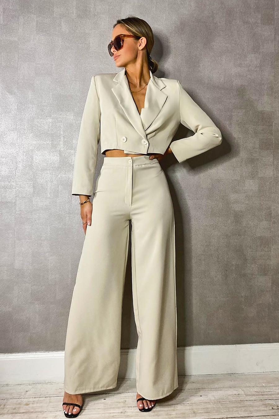 Stone beige Woven Tailored Cropped Blazer image number 1