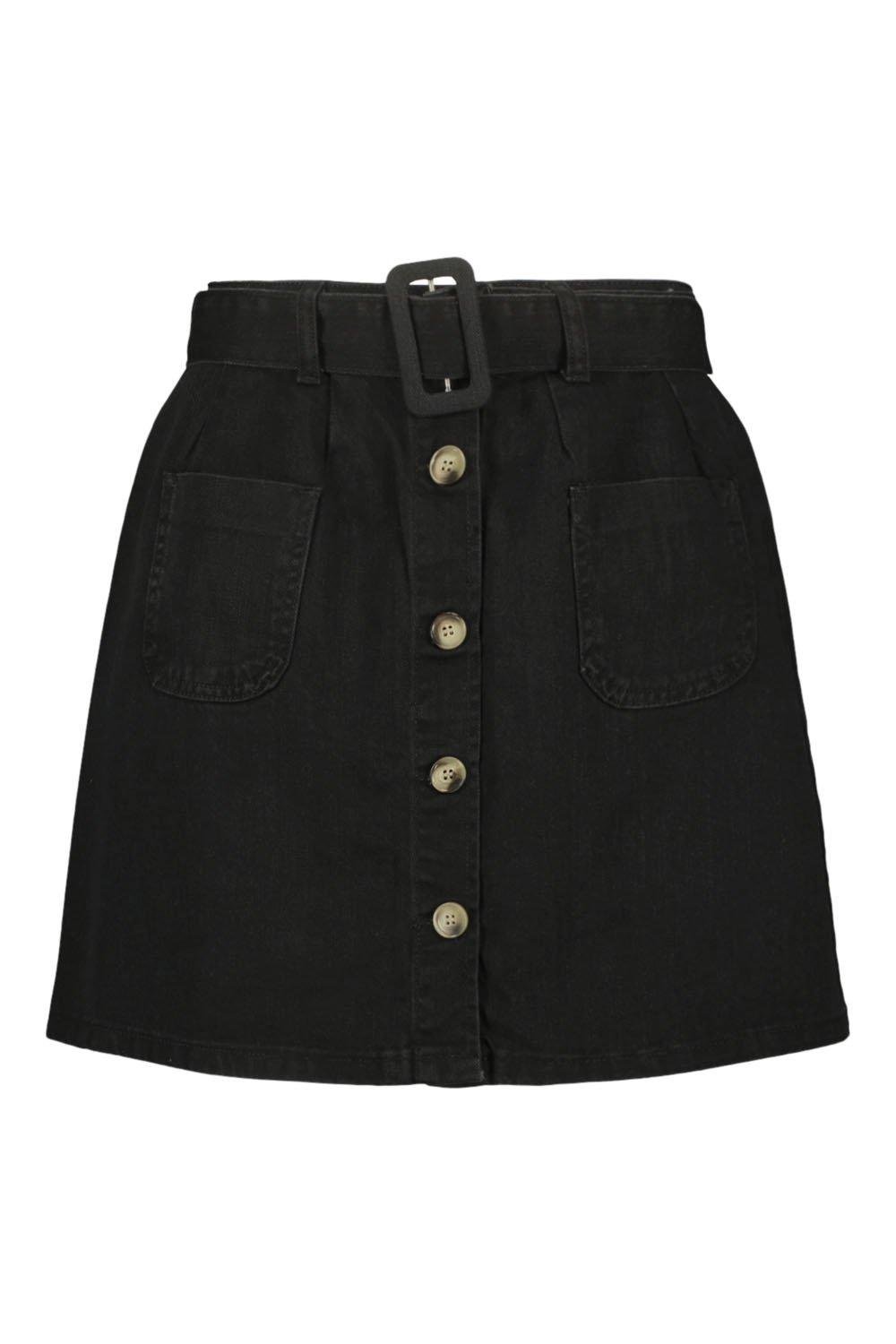 Women s Belted Denim Skater Skirt Boohoo UK