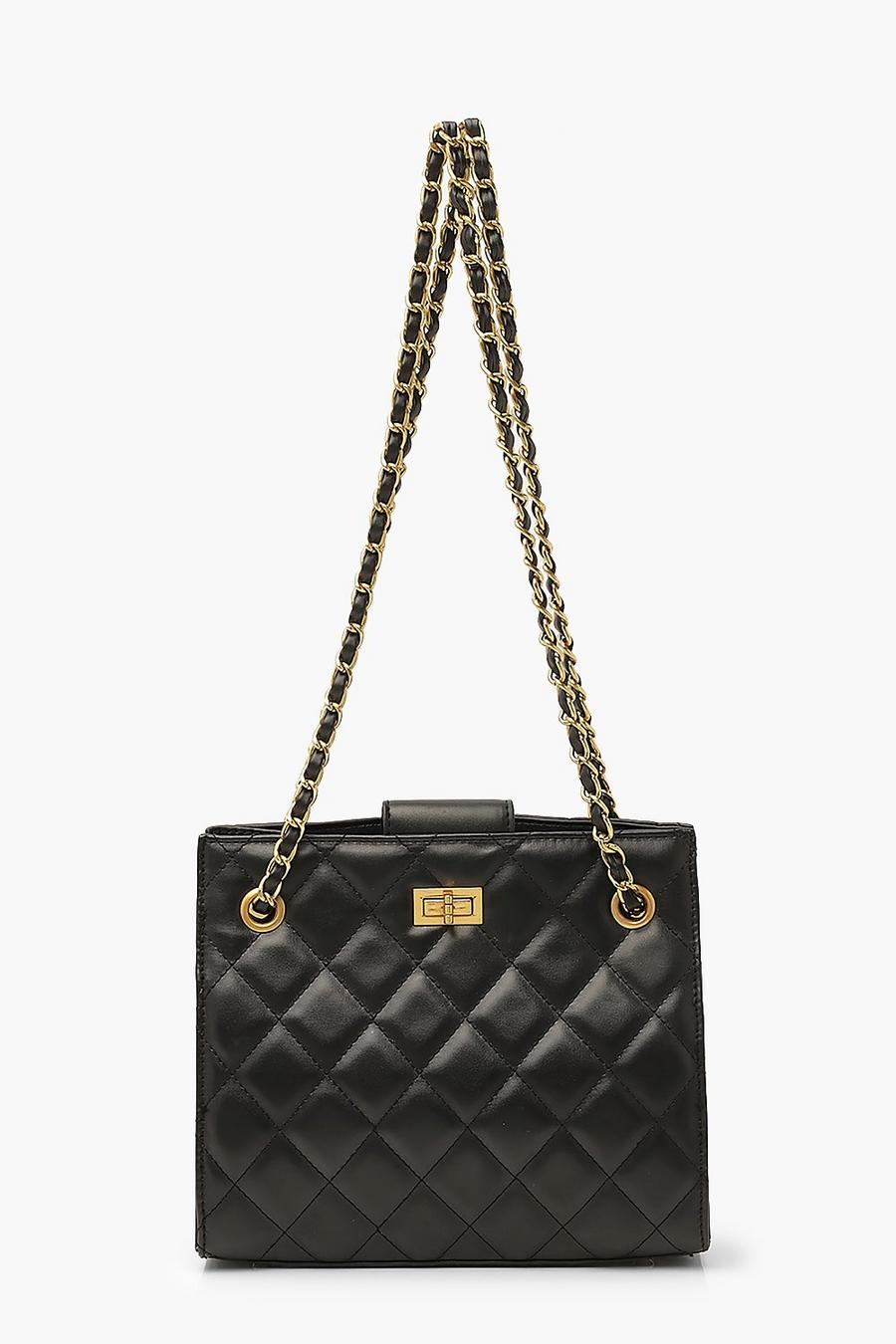 Black Quilted Twist Lock Small Tote Bag image number 1
