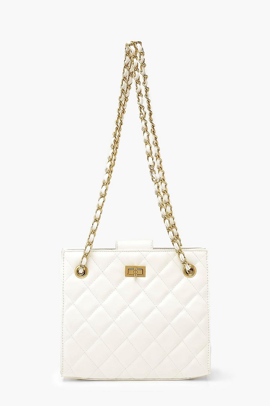 Ivory Quilted Twist Lock Small Tote Bag image number 1