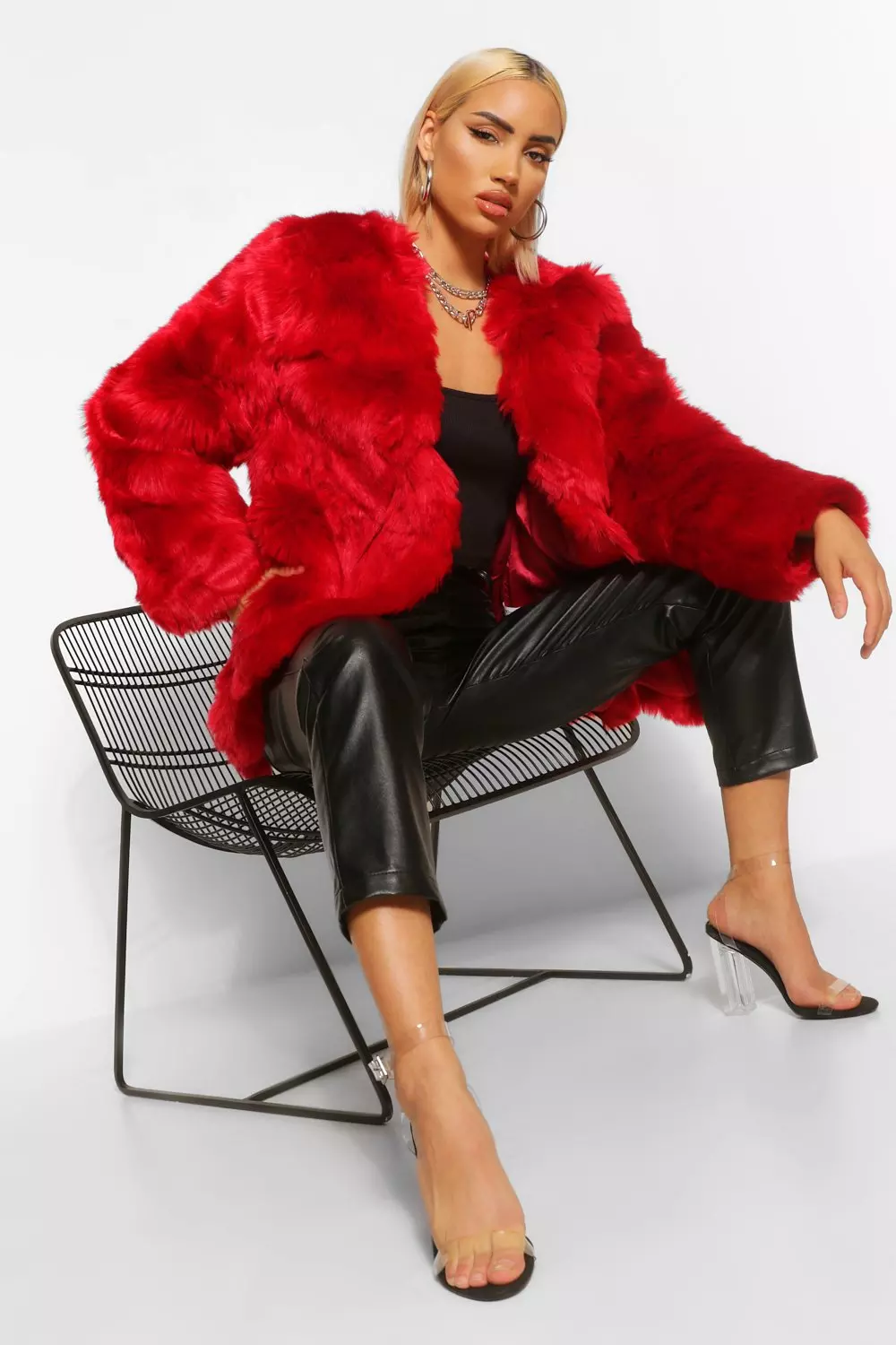 Red bubble fur on sale coat