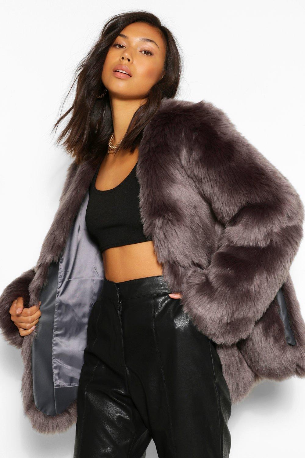 boohoo grey fur coat