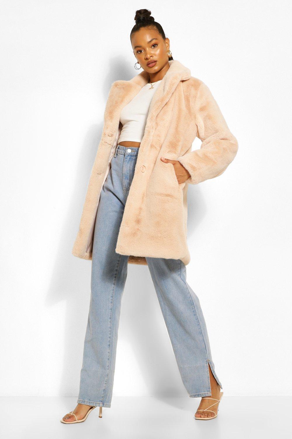 Textured Belted Faux Fur Coat