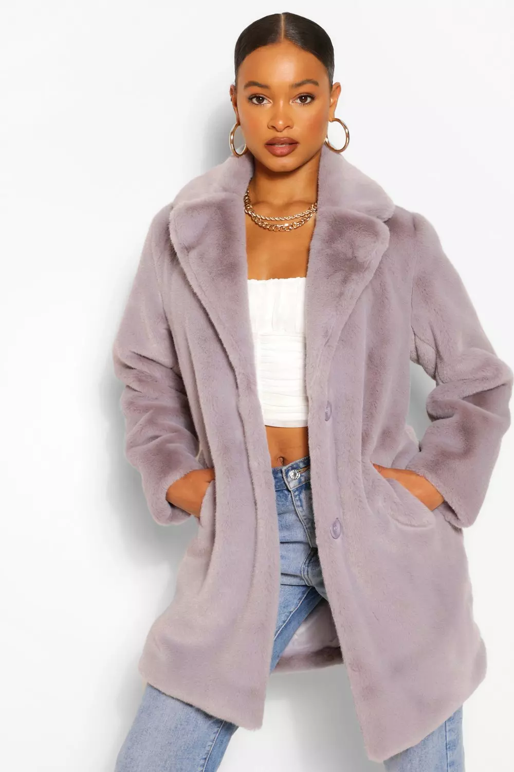 Boohoo grey 2024 fur coat