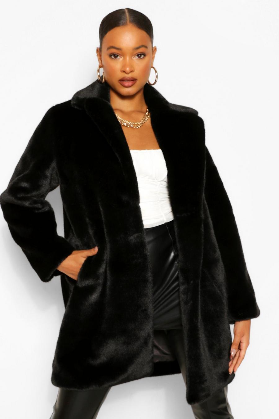 Black Plush Faux Fur Coat image number 1