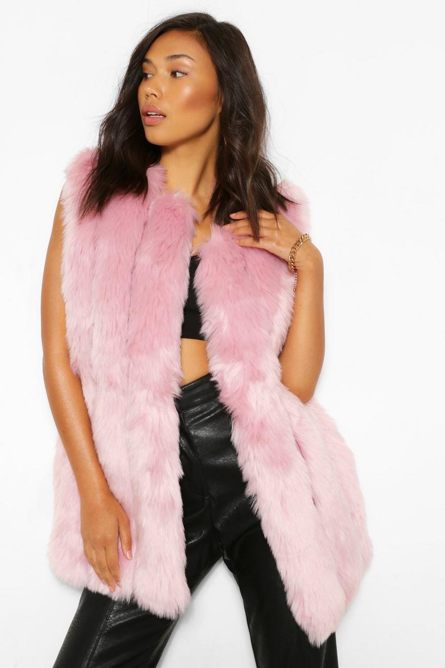 Light pink Luxe Longline Panelled Faux Fur Gilet image number 1