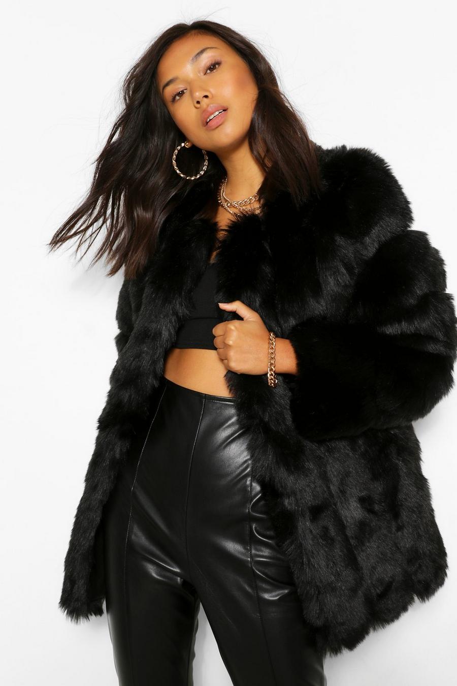 Black Oversized Luxe Panelled Faux Fur Coat image number 1